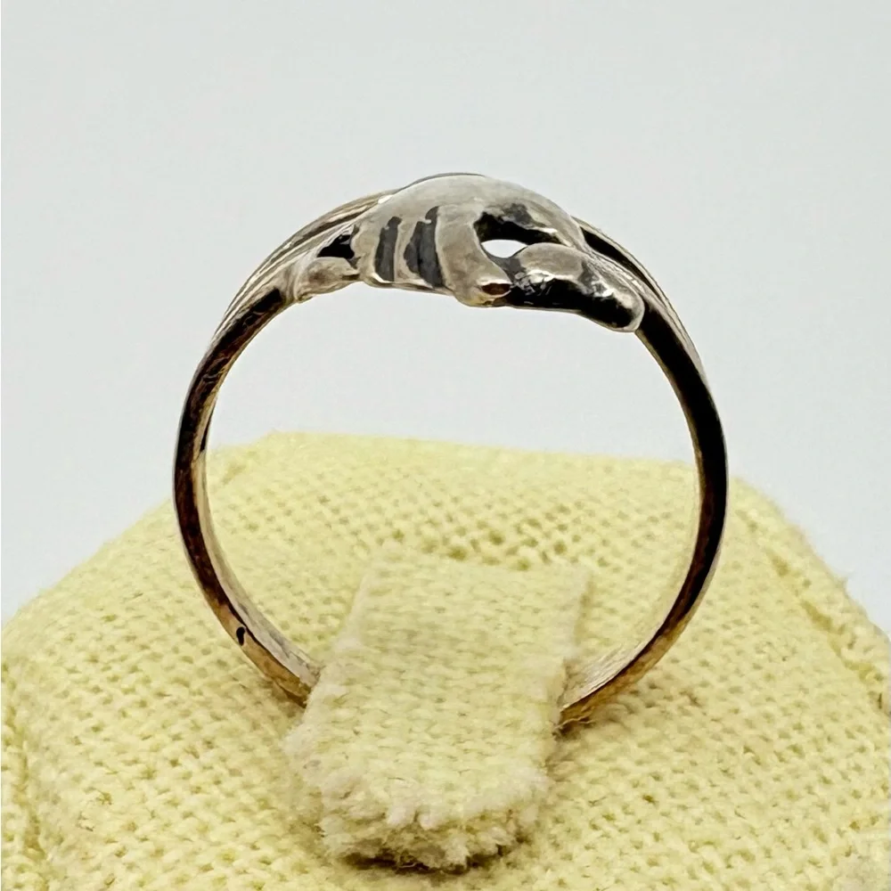 Vintage 925 Sterling Silver Hand Holding Heart Ring - Picture 3 of 8